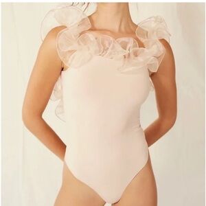 Intimately Free People NWT Ruffled Bodysuit in ‘light sand’
